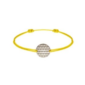 Bracelet cordon jaune médaille argent finition Palladium pour femme