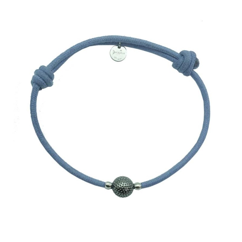 Bracelet cordon bleu – Perle en argent 925 millièmes finition ruthénium