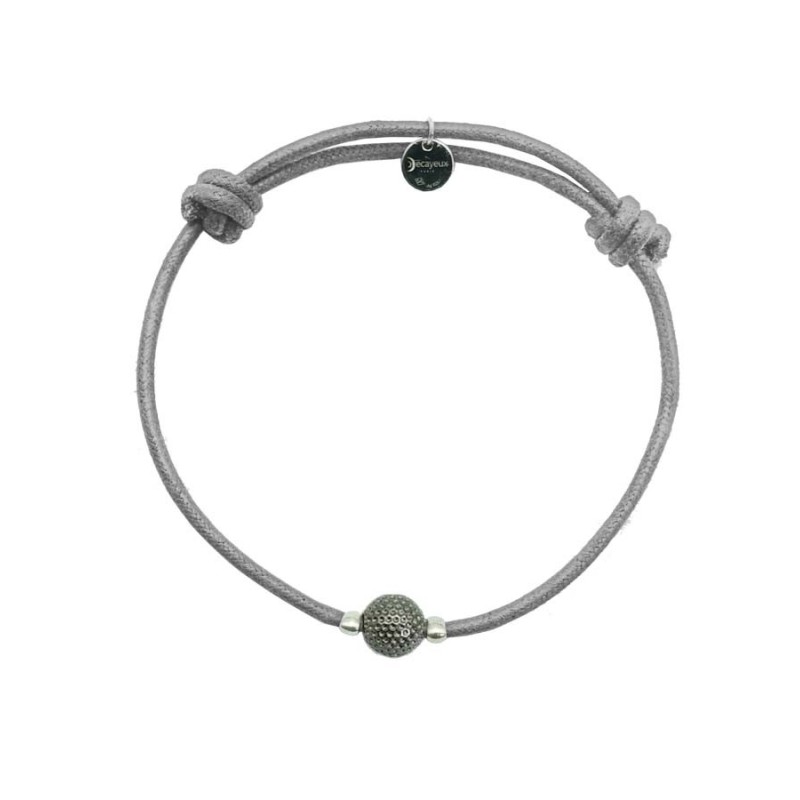 Bracelet cordon gris – Perle en argent 925 millièmes finition ruthénium