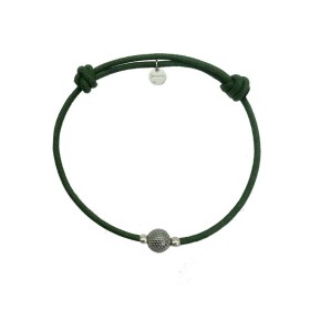 Bracelet cordon vert – Perle en argent 925 millièmes finition ruthénium