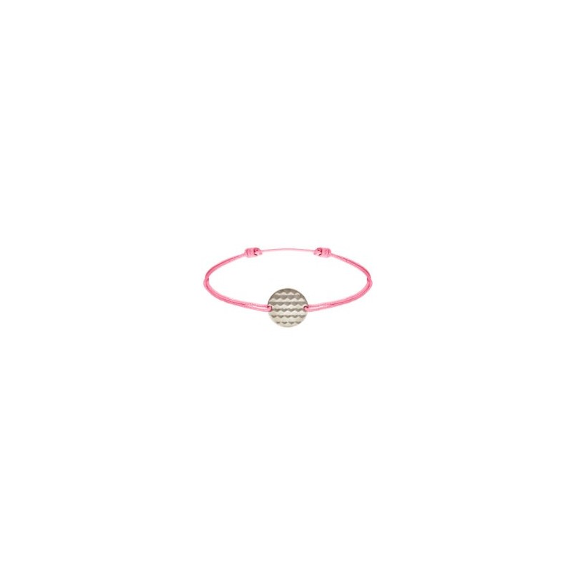 Bracelet cordon rose médaille argent finition Palladium pour femme