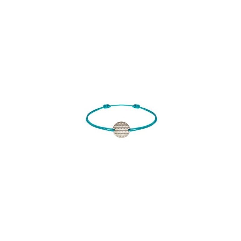 Bracelet cordon turquoise médaille argent finition palladium pour femme
